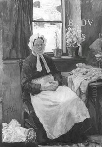 Alte Frau im Zimmer / Naherin Oil Painting by Fritz von Uhde