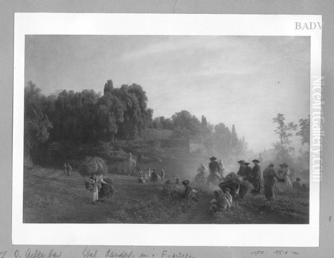 Sudliche Parklandschaft mit Volksszene Oil Painting by Oswald Achenbach