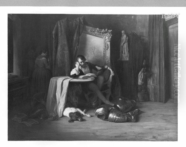 Literature in the Studio Oil Painting by Josef Franz Danhauser
