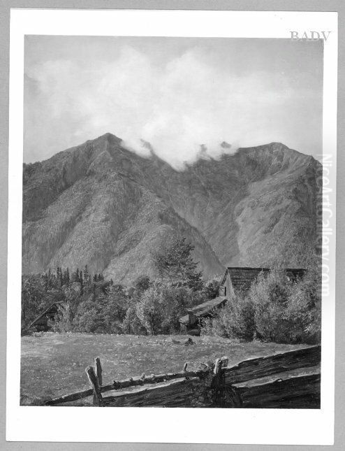 Meadow + cottage in the mountains Oil Painting by Ferdinand Georg Waldmuller