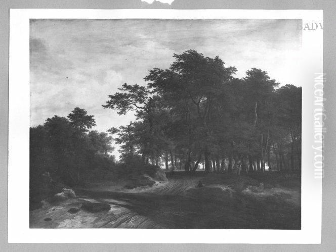 Waldlandschaft mit drei Figuren Oil Painting by Ferdinand Georg Waldmuller