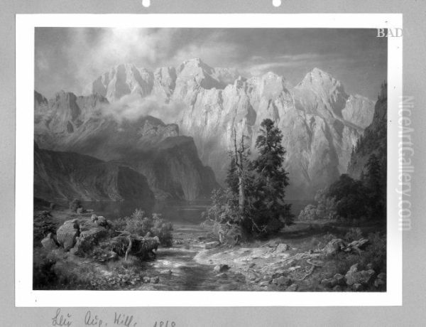 Gebirgslandschaft mit See Oil Painting by August Wilhelm Leu