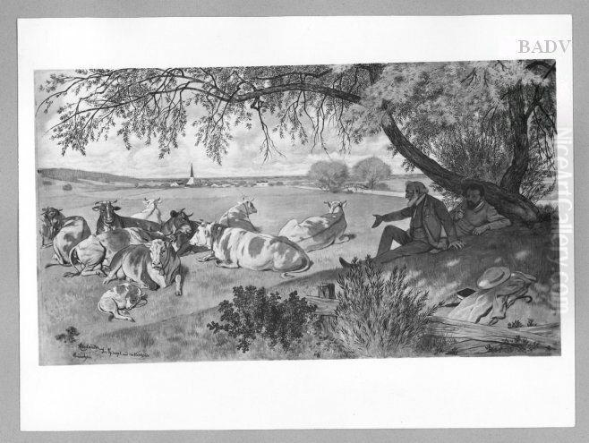 Der Philosoph und die Viehherde Oil Painting by Adolf Oberlander