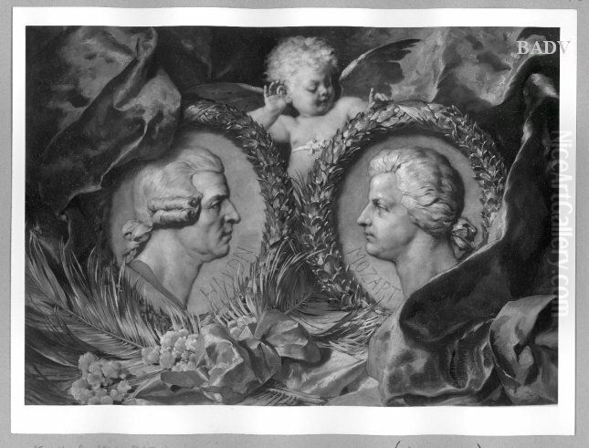 the heads of Haydn and Mozart Oil Painting by Friedrich August von Kaulbach