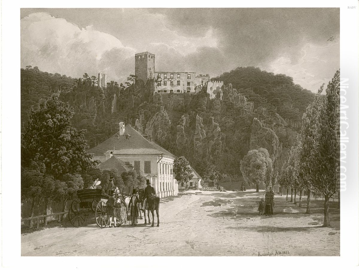 Baden bei Wien (Ruine Rauhenstein) (Landschaft mit Ruine Rauhenstein in Niederosterreich) Oil Painting by Rudolf von Alt