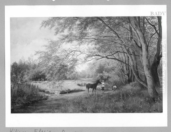 Gartenlandschaft mit Pferd und Knaben Oil Painting by Olga Wisinger-Florian