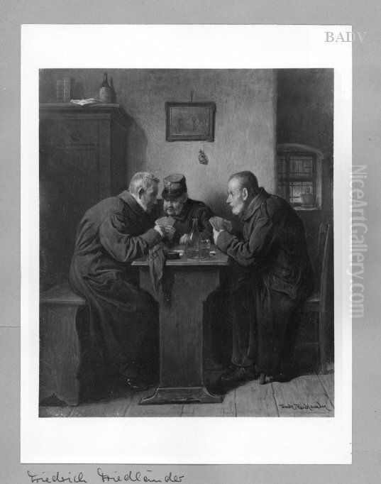 3 old soldiers playing cards Oil Painting by Friedrich Friedlander