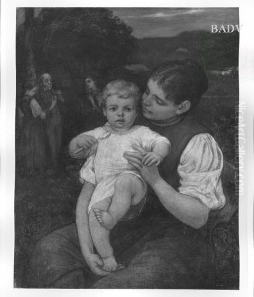 Mutter und Kind Oil Painting by Hans Thoma