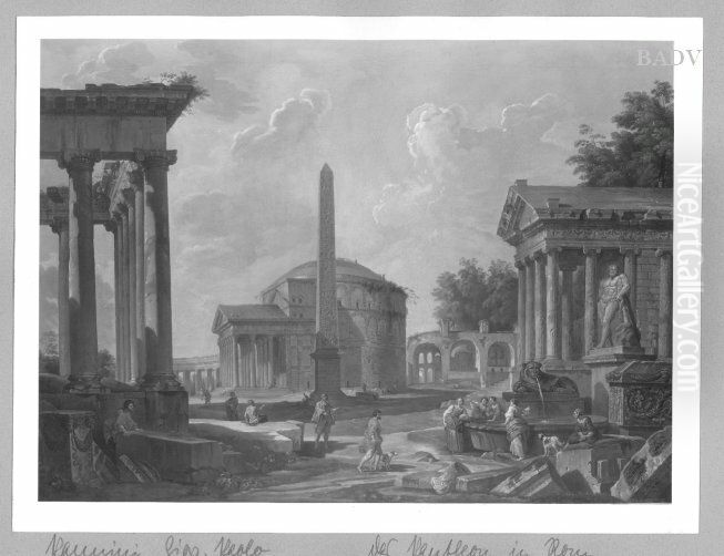 Das Pantheon in Rom Oil Painting by Giovanni Paolo Panini
