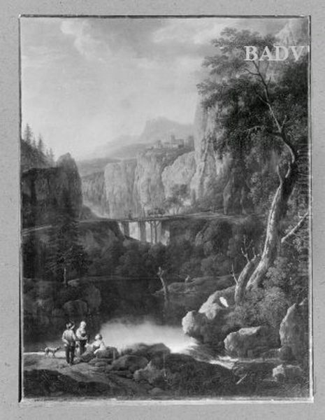 Blick in ein Gebirgstal mit Burg im Hintergrund Oil Painting by Salvator Rosa