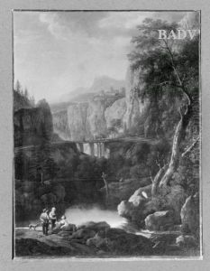Blick in ein Gebirgstal mit Burg im Hintergrund
