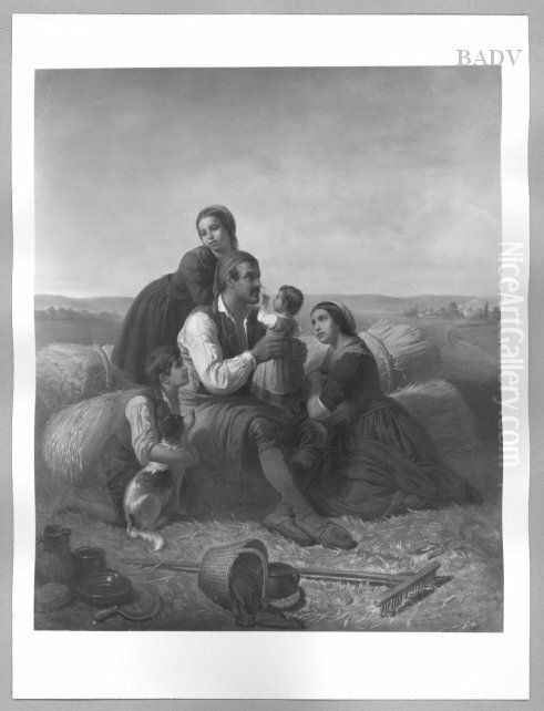 summer-landscape a peasant-family reposing Oil Painting by Friedrich Friedlander
