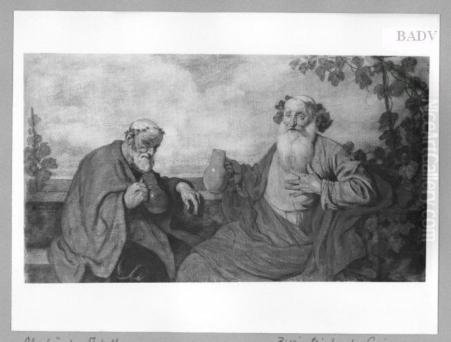 two old men dancing. Oil Painting by Adolf Oberlander