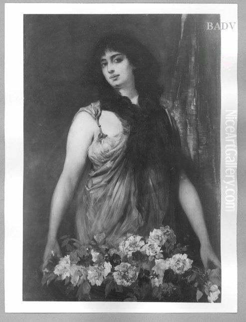 Frauenbildnis mit Blumen (Agypterin) Oil Painting by Hans Makart