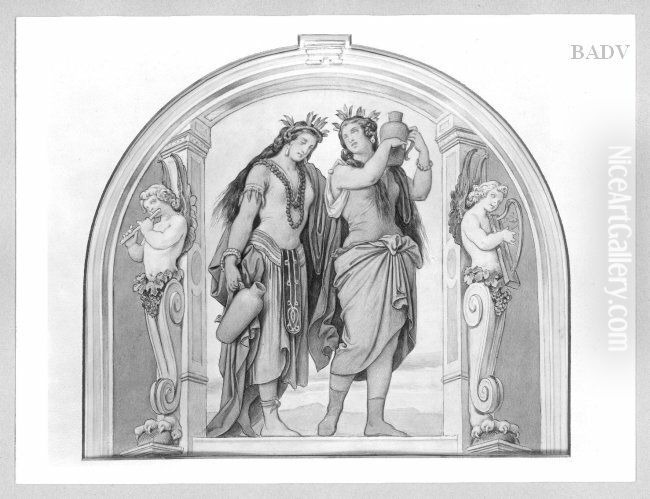 Jessonda. Zwei Madchen mit Krugen Oil Painting by Moritz von Schwind
