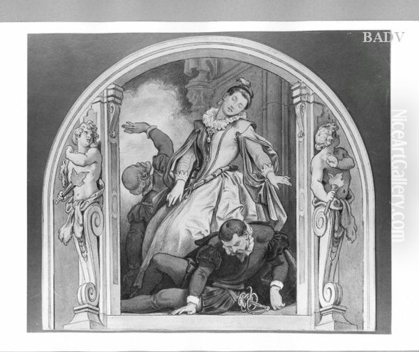 Szene aus den Hugenotten (Buhnendekoration ?) Oil Painting by Moritz von Schwind Szene aus den Hugenotten (Buhnendekoration ?) Oil Painting by Moritz von Schwind