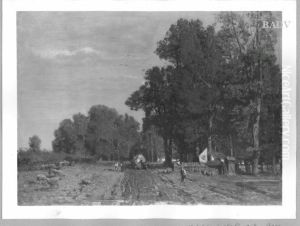 Landscape with figures + sheep