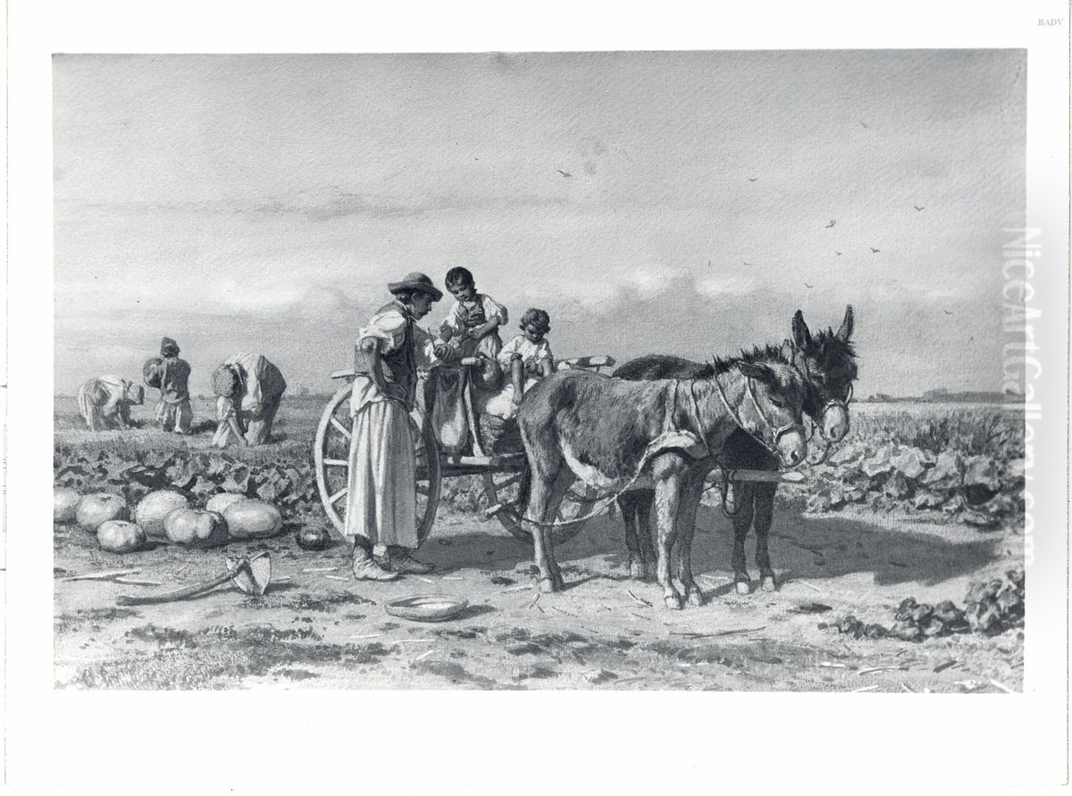 Ernteszene mit Eselgespann Oil Painting by August von Pettenkofen