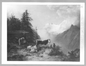 Alm mit Kuhen und Stier
