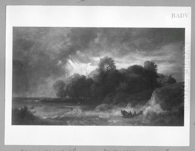 The border of a lake in storm Oil Painting by Eduard Schleich the Elder The border of a lake in storm Oil Painting by Eduard Schleich the Elder