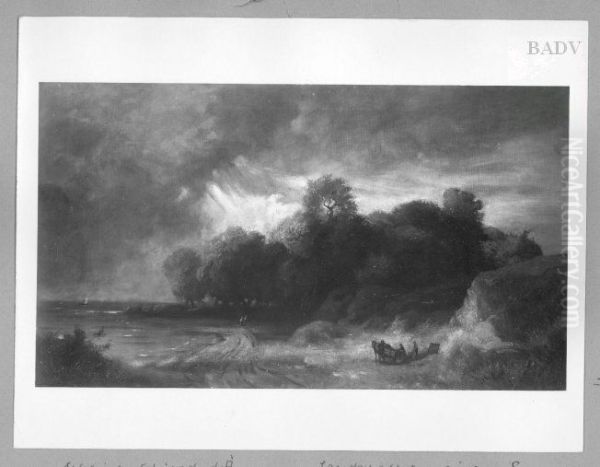Landschaft am See bei aufziehenden Gewitter Oil Painting by Eduard Schleich the Elder