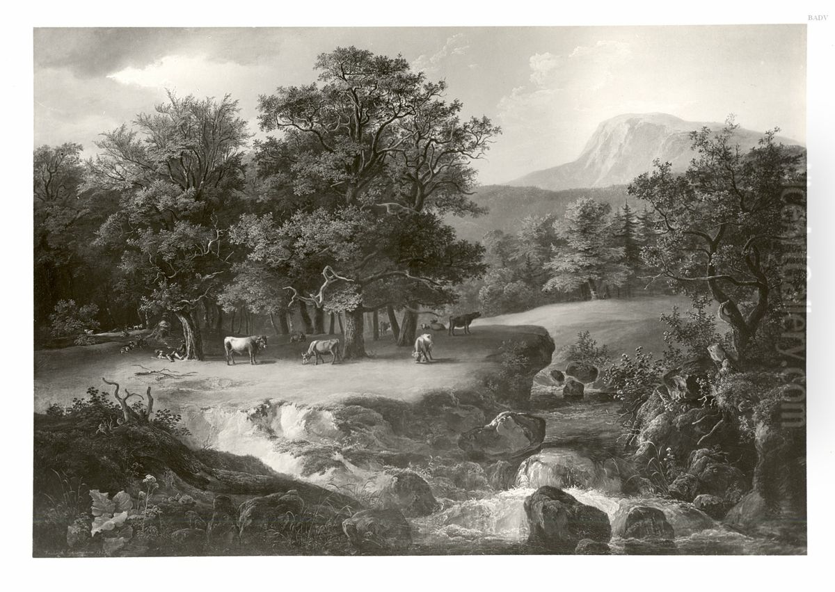 Landschaft mit Bach und Vieh Oil Painting by Friedrich Gauermann
