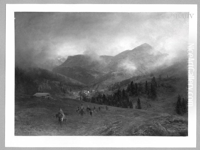 Montain-scenery with figures Oil Painting by Oswald Achenbach Montain-scenery with figures Oil Painting by Oswald Achenbach