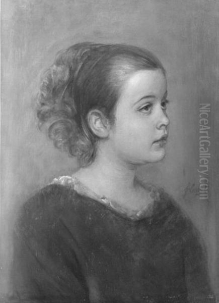 Madchenkopf Oil Painting by Lenbach Franz Von