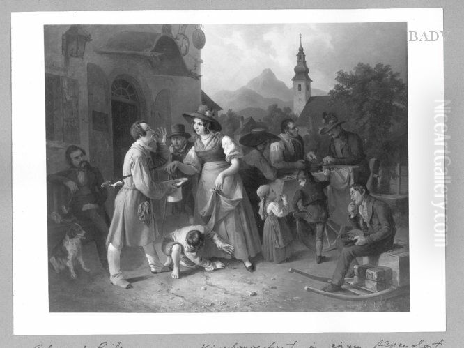 Kirschenverkauf auf dem Dorf Oil Painting by Eduard Ritter