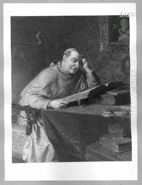 A cardinal reading Oil Painting by Eduard Von Grutzner