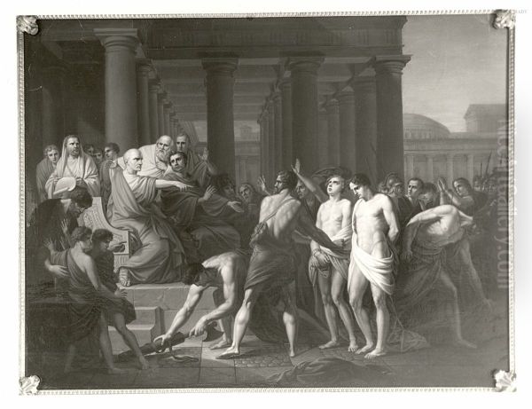 Brutus verurteilt seine Sohne zum Tod Oil Painting by Heinrich Fuger