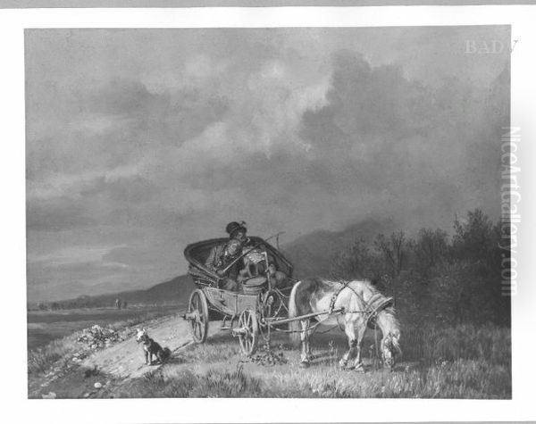 Coach with sleeping passengers Oil Painting by Heinrich Burkel