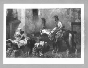 Brunnenszene mit Reiter und Wascherinnen