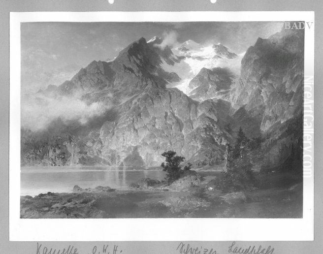 mountain-landscape with lake Oil Painting by Otto Kameke