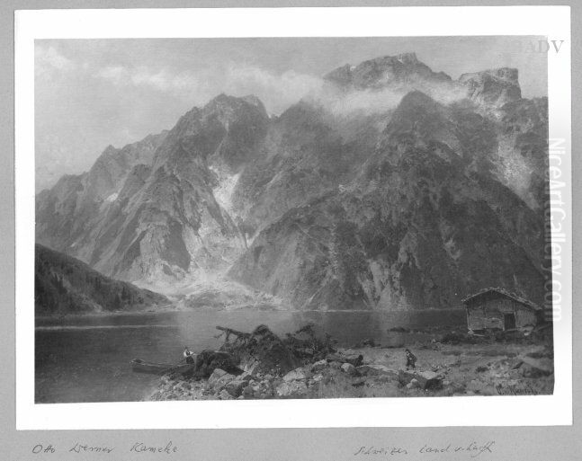 high mountain - scenery with little lake Oil Painting by Otto Kameke