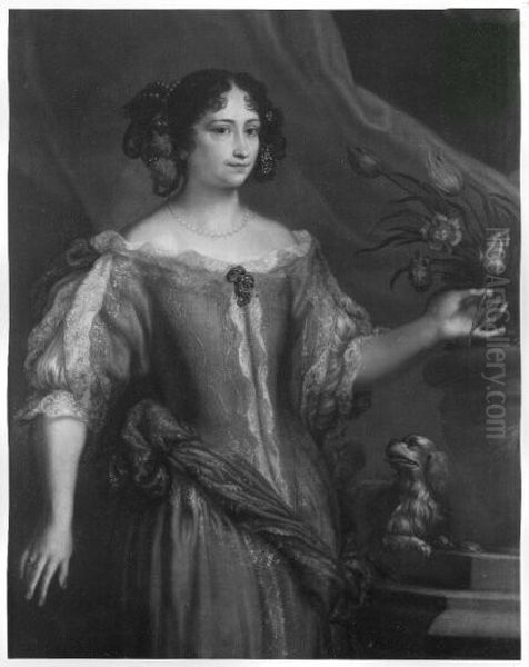 Portrat einer Dame mit Hund Oil Painting by Caspar Netscher