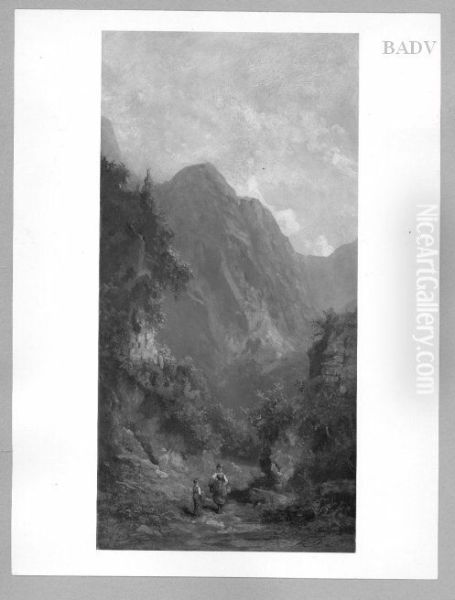 Mountain path with boy and girl Oil Painting by Carl Spitzweg