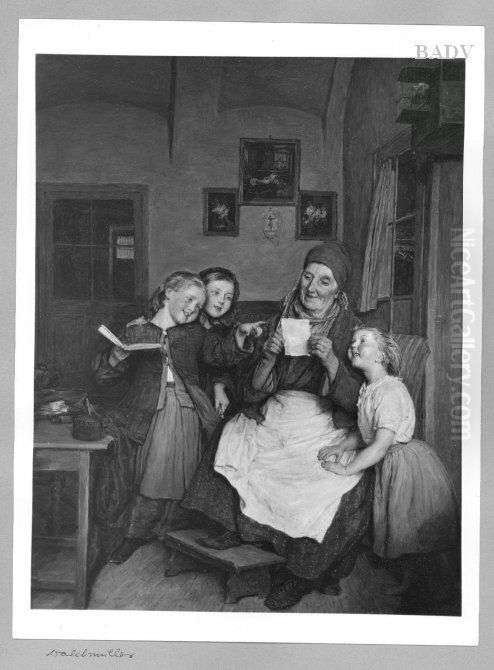 Old woman with children Oil Painting by Ferdinand Georg Waldmuller
