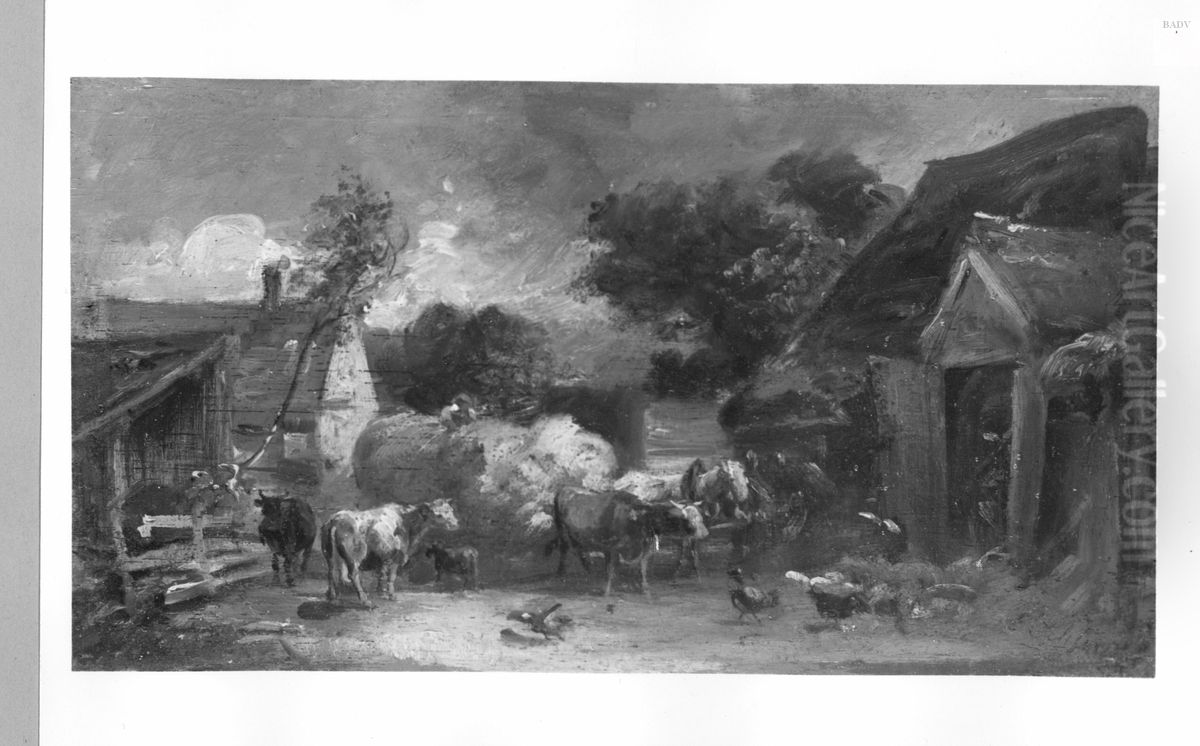 Gaul in a peasant-yard Oil Painting by Eduard Schleich the Elder