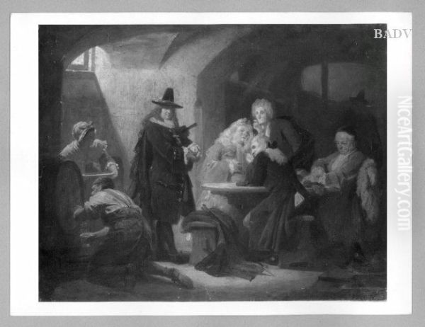 Party in a wine - cellar Oil Painting by Karl von Piloty