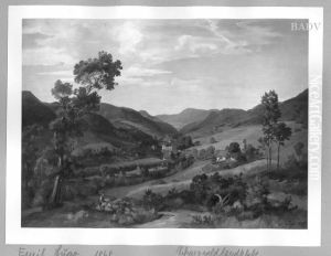Landscape, houses in a valley