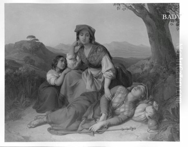 Ruhende Pilgerinnen in italienischer Landschaft Oil Painting by Johann Ender