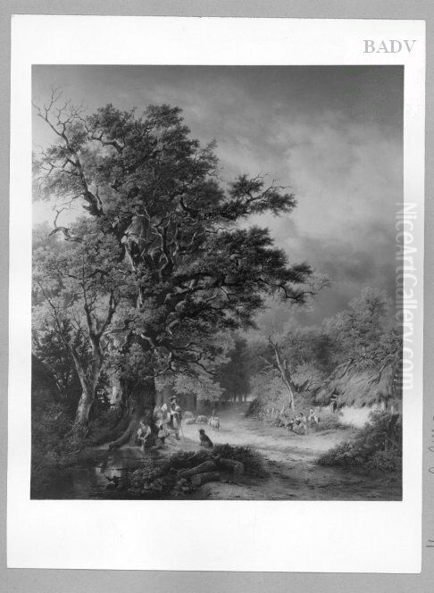 Landschaft mit Hirt, Kindern und Schafherde Oil Painting by George Gillis Haanen Landschaft mit Hirt, Kindern und Schafherde Oil Painting by George Gillis Haanen