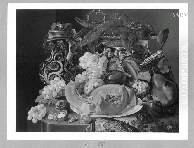 Still-life with fruits and lobster Oil Painting by Ferdinand Georg Waldmuller