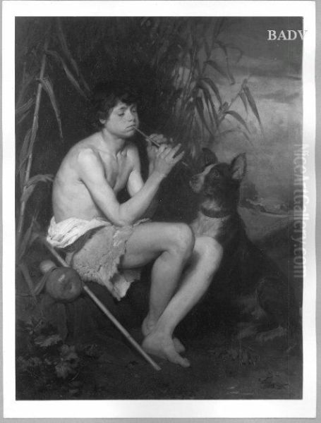Young shepherd with dog Oil Painting by Franz Xaver Simm