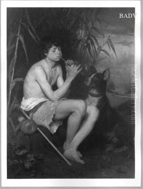 Flotende Hirtenknabe mit Hund Oil Painting by Franz Xaver Simm