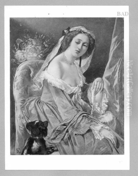Pariserin mit Hundchen Oil Painting by Anselm Feuerbach