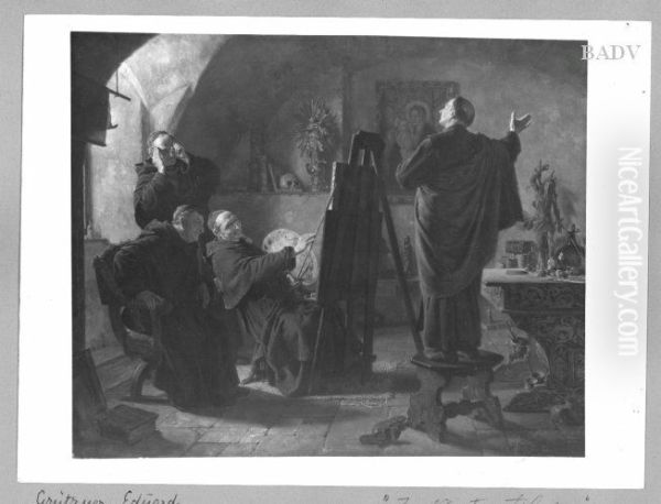 Monks in their studio Oil Painting by Eduard Von Grutzner
