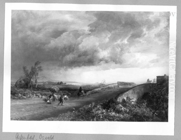 storm over an Italian landscape Oil Painting by Oswald Achenbach