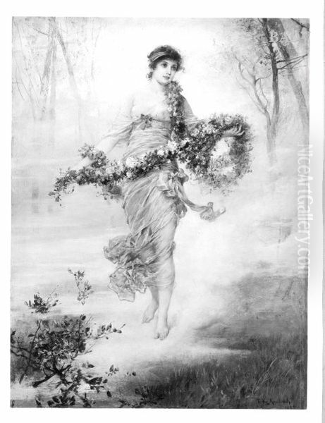 Flora Oil Painting by Friedrich August von Kaulbach